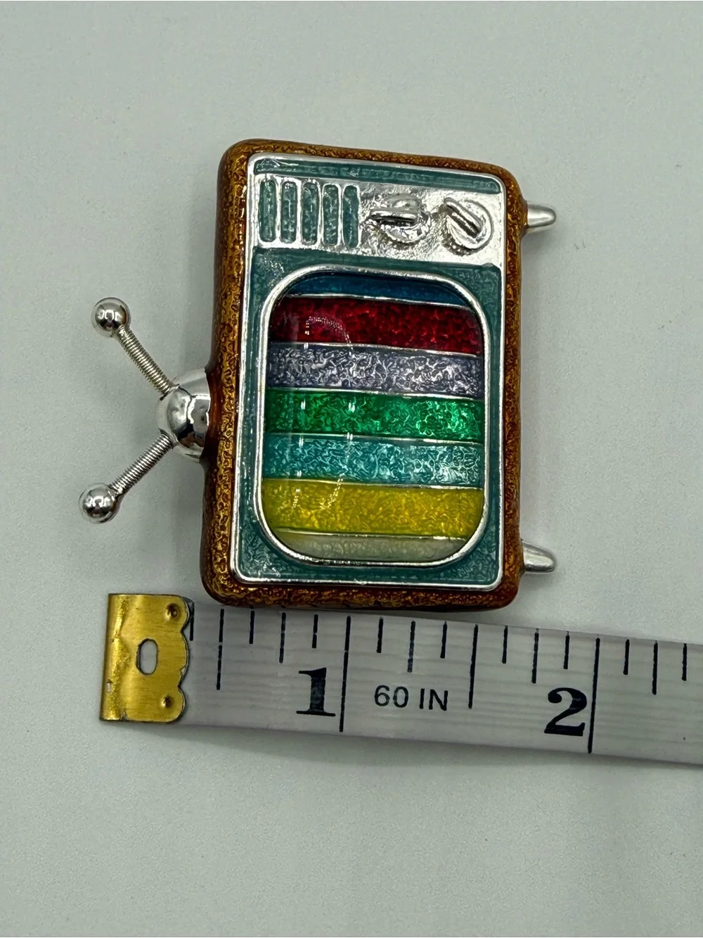 Vintage Napier Retro Television Brooch Pin Color Bar TV Enamel Silver Tone